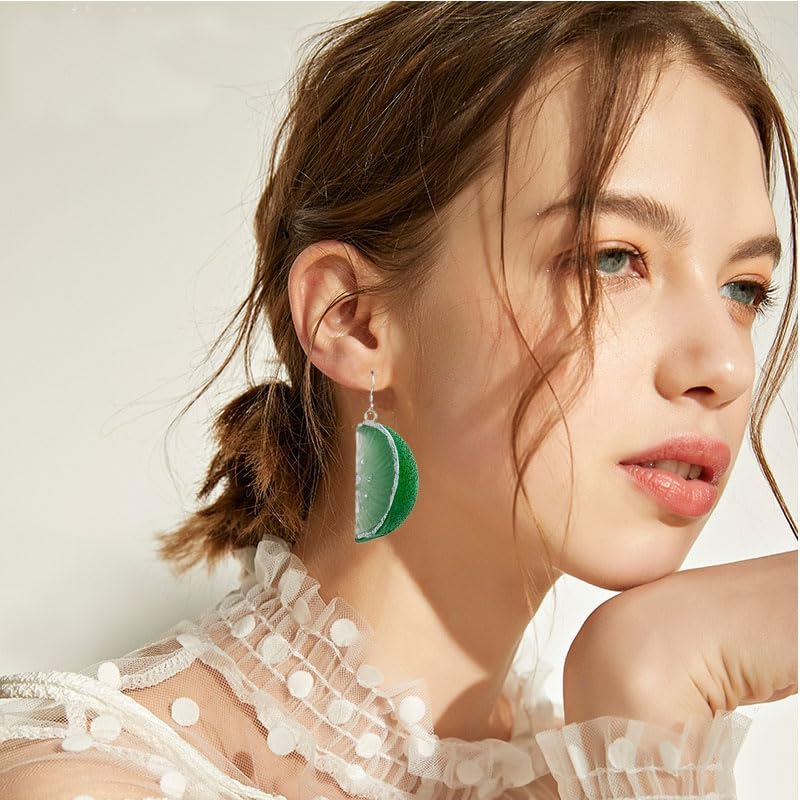 coadipress 3D Lemon Earrings for Women Fruit Earrings Lime Green Slice Realistic Citrus Lightweight Fruit Earrings Cute Tangerine Lemon Pendant Earrings Jewelry Gifts - Image 4