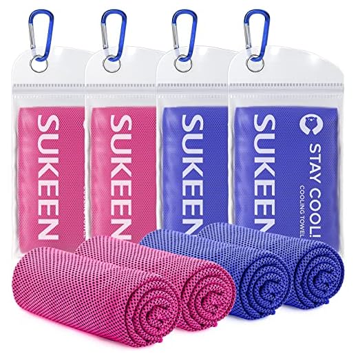 Sukeen Cooling Towel, Cooling Towels for Neck and Face, Quick Dry Sport Camping Cooling Towels, 40"x12" Cold Towel for Hot Weather (2*Pink/2*Dark Blue)