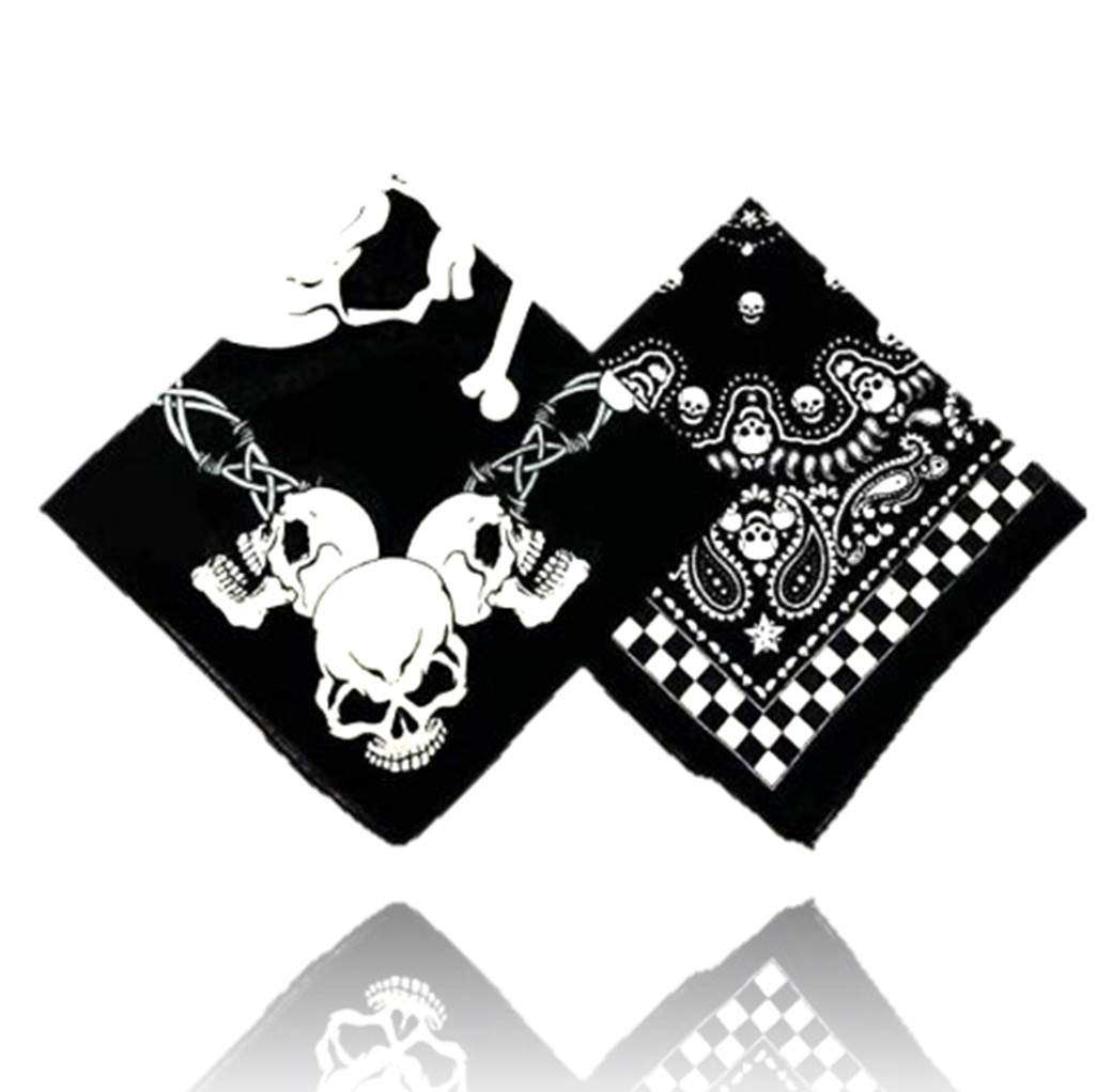 Stylex Party Unisex Black, Pack Of 2 Bandana - Skull Paisley Rock Bandana Neck Tie Headband Skull Cross Bone Biker Mask