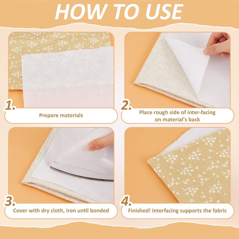 BENECREAT 10 Yards x 10.6 inch Woven Cotton Iron-On Fusible Interfacing, White Medium Weight Single-Sided Interfacing for Blouses Dress Shirts Collars DIY Sewing