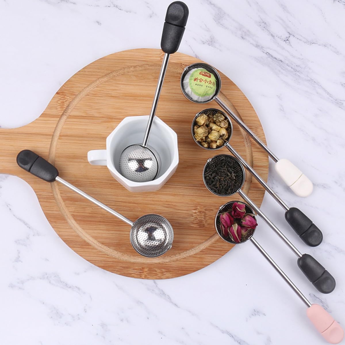 Stainless Steel Tea Infuser and Filter Strainer, 304 Food-grade Mesh, Rotating Design, Black, Reusable Loose Leaf Tea Accessory for Home and Travel image 4