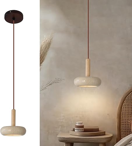 Lámpara colgante de estilo japonés Wabi-sabi con pantalla redonda de piedra natural, lámpara de madera nórdica, lámpara de noche para dormitorio, 12 disponible en Yaxa Costa Rica