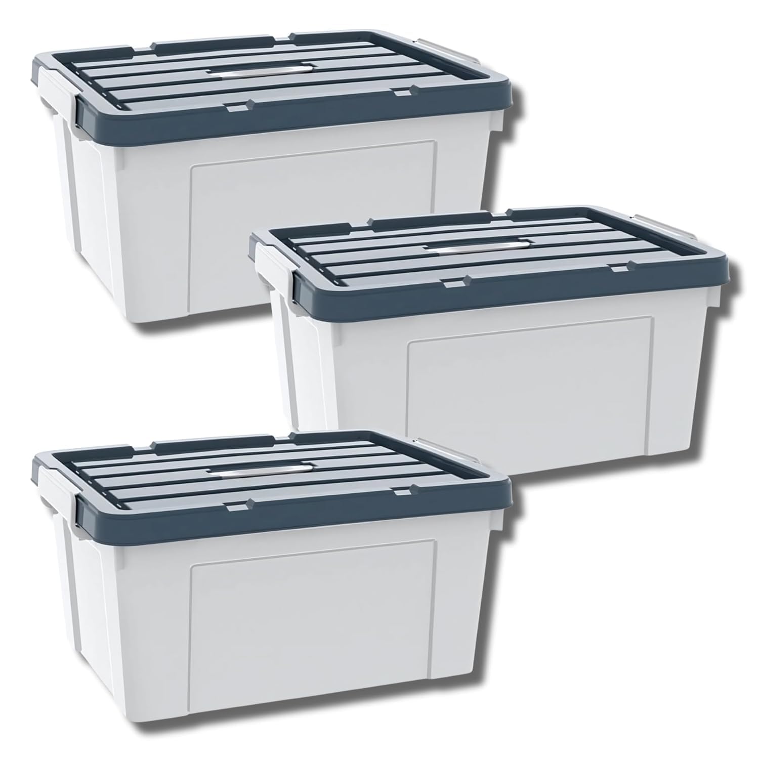 Ash & Roh Multi-Size Plastic Storage Boxes with Secure Latching Lids, Stackable Storage Boxes for Home Organization, Bedroom, Kitchen, or Utility Room (pack of 3, Large - 51cm X 339cm X 27cm)-image-36
