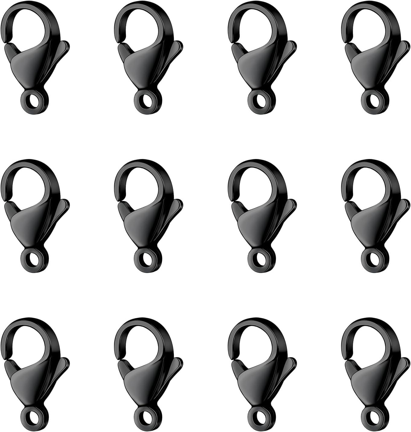 100PCS Black Lobster Clasps 10MM Stainless Steel Lobster Claw Clasps Bulk for Jewelry Making DIY Necklace Bracelet