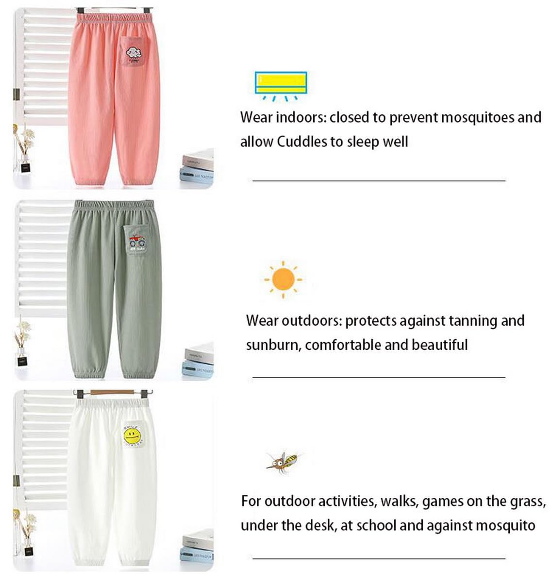 3 Pacchetti di Pantaloni Lunghi Leggeri per Bambini con Strisce Verticali Taglia 74/80-122/128 Cotone Bloomers Harem Pants Ragazzi Ragazze Pantaloni Estate