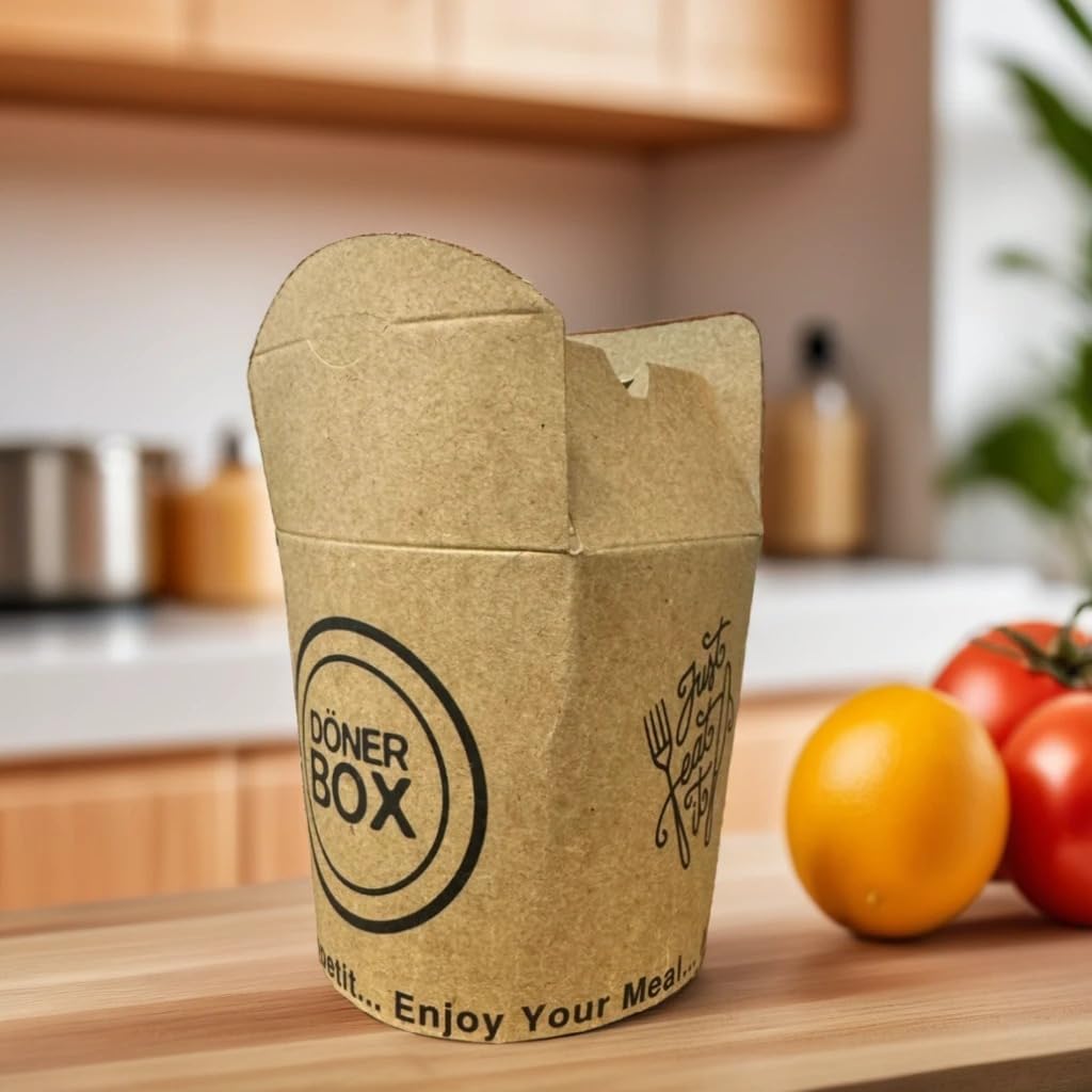 Caja para llevar döner kebab, para kebab, pasta y más, 750 ml (25,4 oz), Variantes Clásico Rojo y Natural Elegante, Resistente a la grasa y estable, Caja plegable, Caja de cartón, Caja