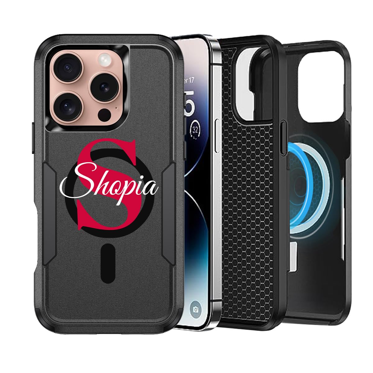Custom Name Monogram Case for Apple iPhone 16 Pro, Max, Plus with Magsafe [Black][Non-Yellowing] Personalized Magnetic Dual Shell Protective Phone