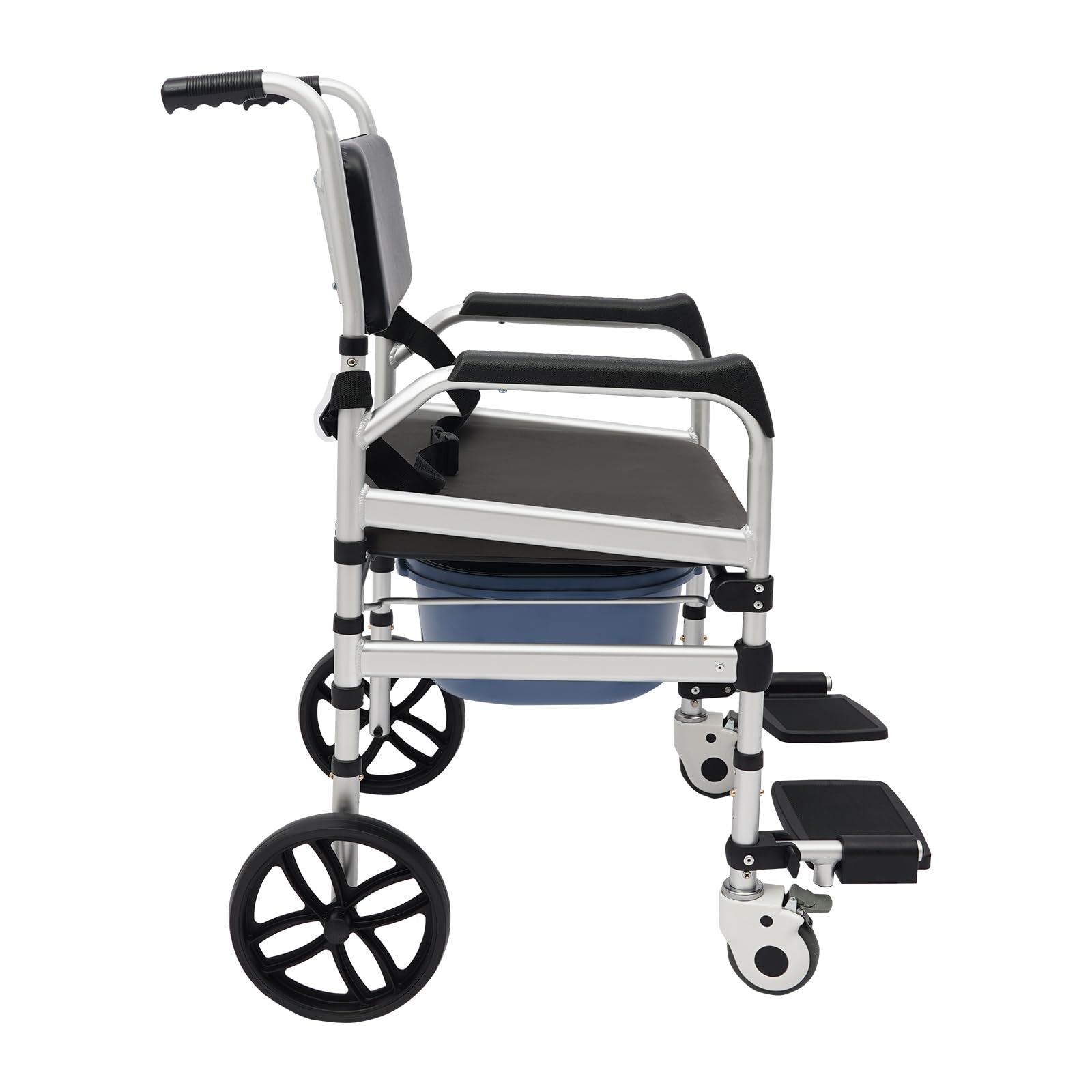 Silla de baño plegable de hasta 150 kg de aluminio, altura de asiento de 46 – 51 cm, silla de ruedas con inodoro y ruedas con frenos, silla de ruedas para personas mayores y movilidad reducida (placa
