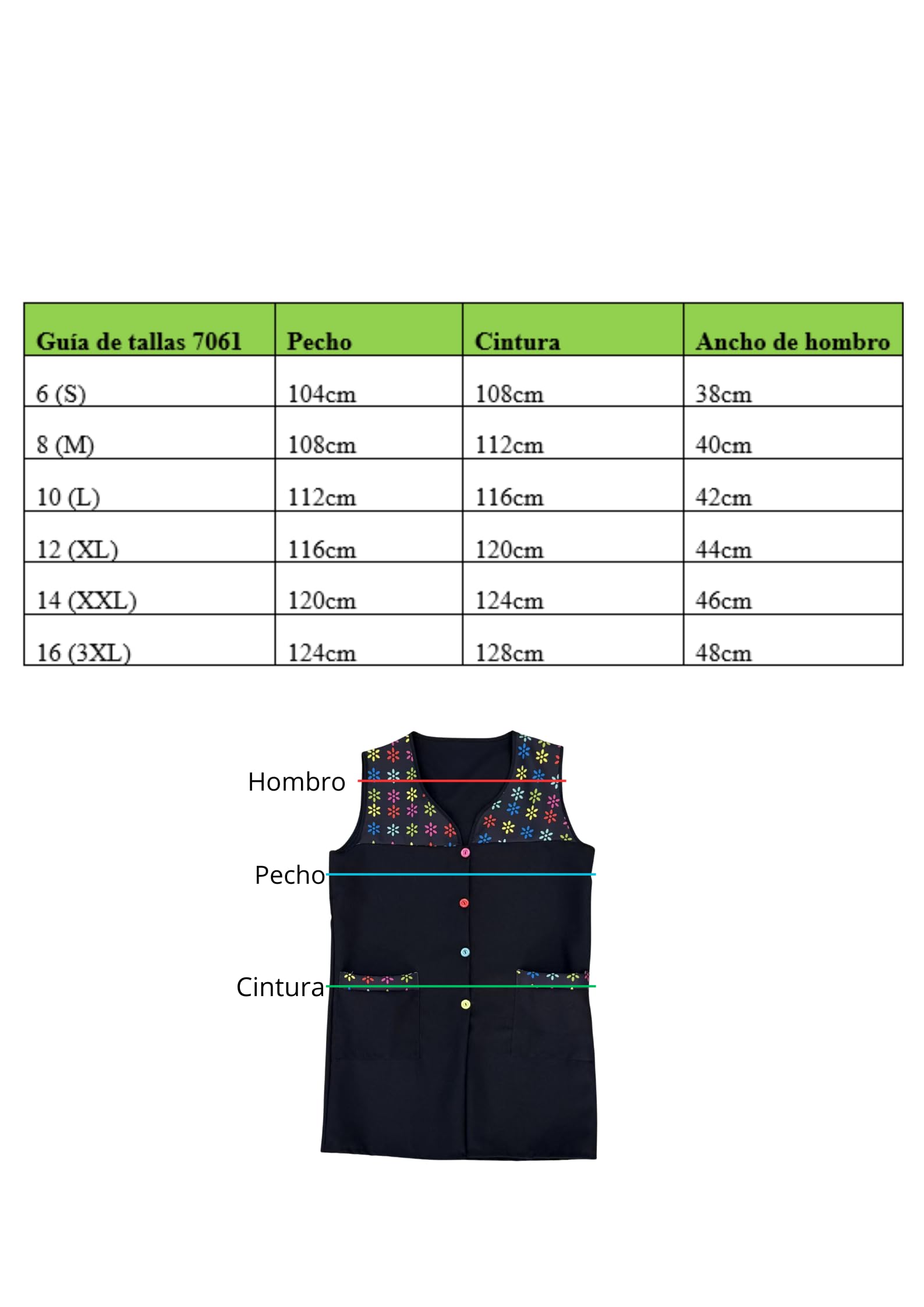 Victory Casaca Escolar Sin Mangas Mujer Botones Multicolor Delantal Mandil Chaleco Estampado Tres Bolsillos Uniforme Maestra Peluquera Auxiliar Limpieza Cuidado Infantil Lavable – SERIE 7061