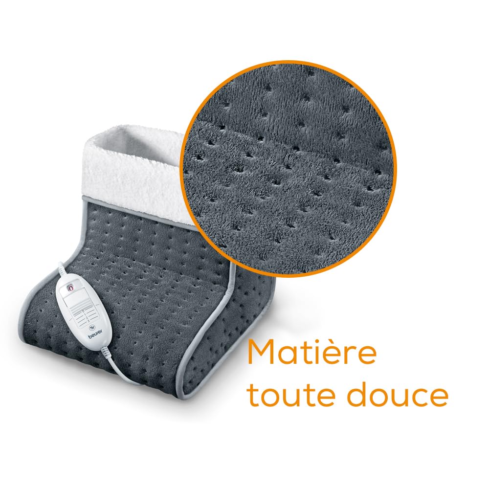 Beurer FW 20 Chauffe-pieds, avec doublure en peluche, fabriqué en Europe, chauffage électrique des pieds avec 3 niveaux de température, arrêt automatique, lavable en machine, gris
