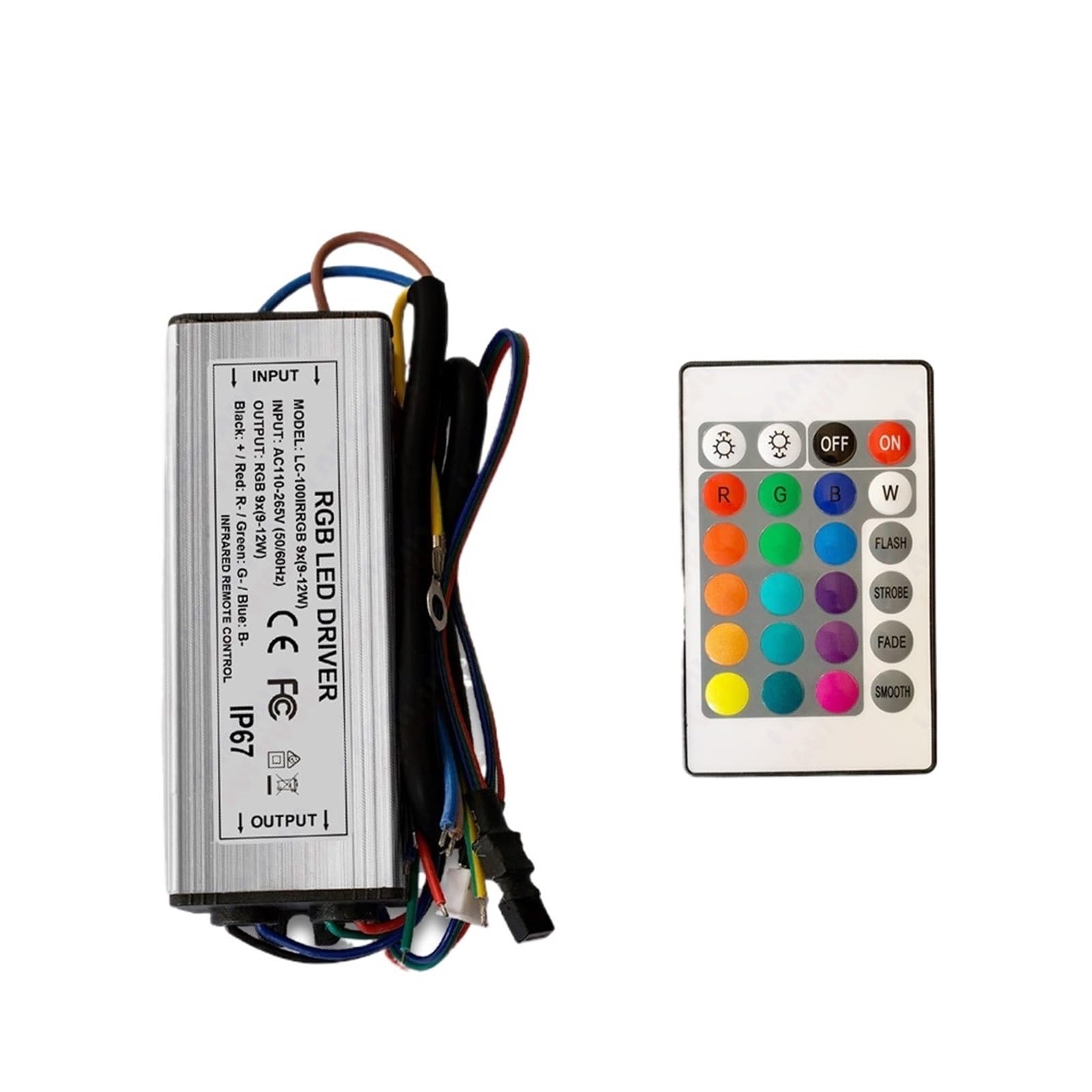 10W 20W 30W 50W 100W RGB LED Driver Waterproof IP67 Power Adapter Transformer Infrared Remote Control AC85-265V(100 Watt)