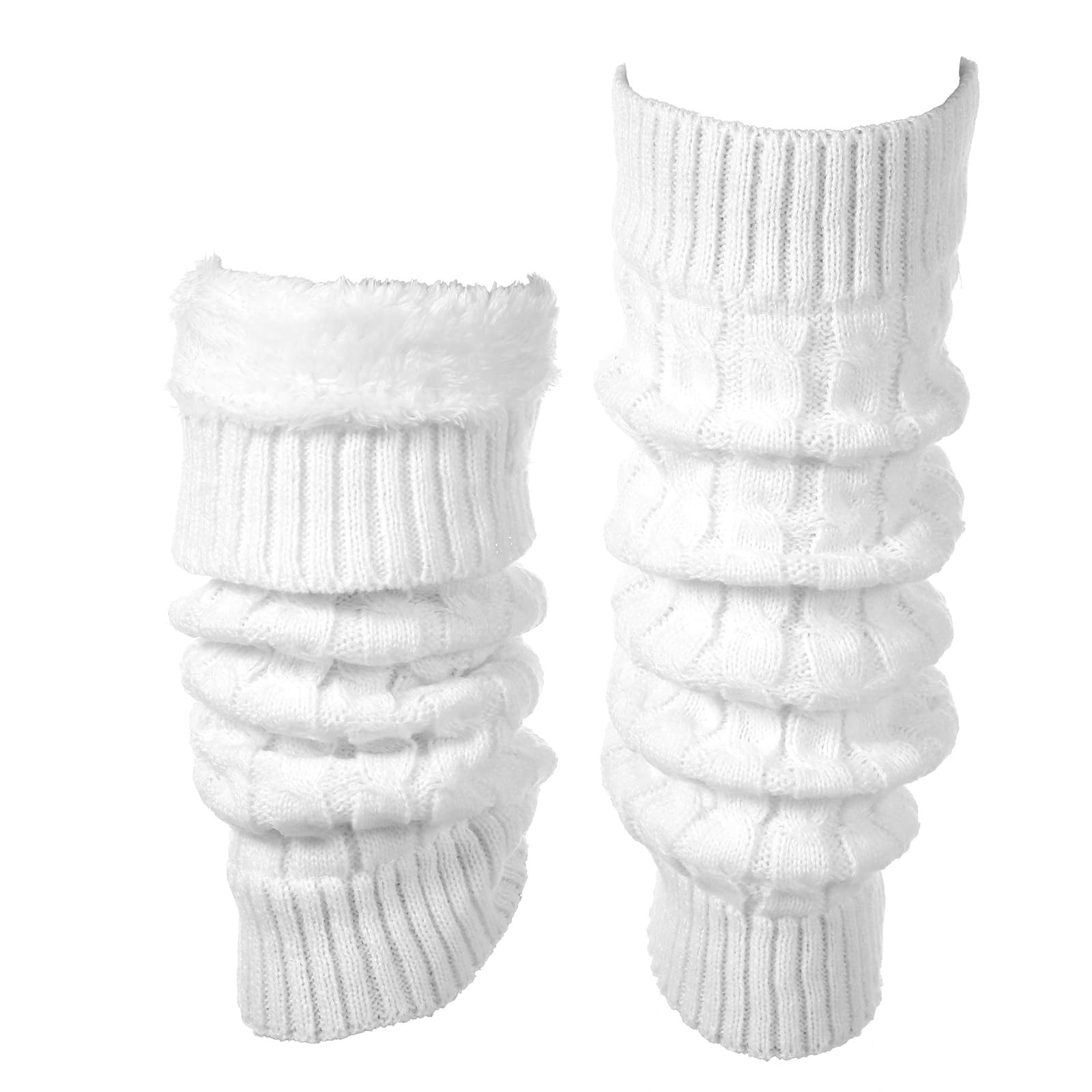 Women Fleece-Lined White Leg Warmers Double Layer Thermal Protection Leg Warmers Knit One Size Fits Most Legs Shapes