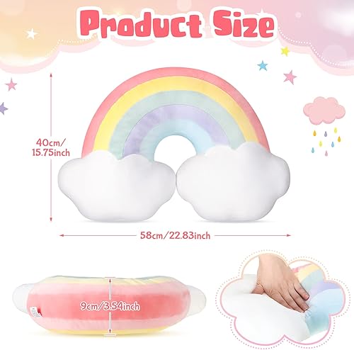 Miniatura 2 de Queekay 2 almohadas en forma de arco iris de 21 pulgadas, almohada decorativa de nube para el hogar, bonita almohada de peluche para niños y niñas,