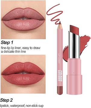 2-in-1 Red Lip Liner & Lipstick Set - Matte Lip Kit with Waterproof, Smudge-Proof Formula, Red Lipstick Long Lasting, Gifts for Women, teenage girls