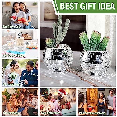 Image of Jinei 12 Pcs Silver Mirror Disco Ball Vases for Wedding Flowers,3 inch X 4 inch