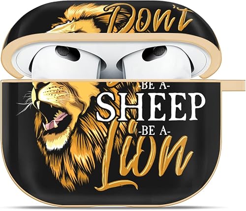 Miniatura 3 de Be A Lion - Funda compatible con AirPods 3, bonita funda chapada en oro de 3ª generación con llavero protector duro Gen 3 diseñada para Apple AirPod