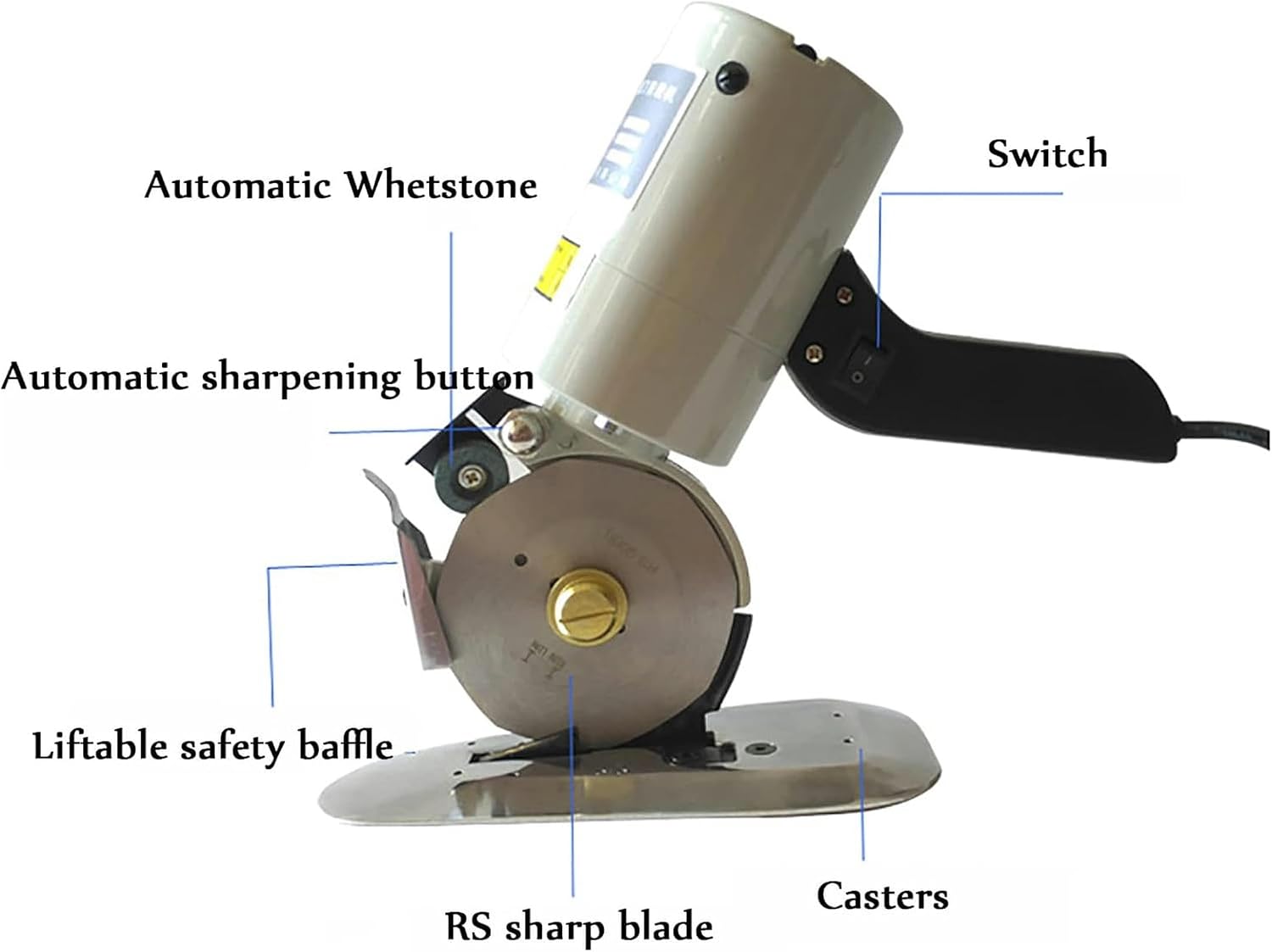 Electric Circular Cloth Cutter, Light Weight Fabric Rotary Cutter, 30mm Max Cutting Thickness, with Sharpening Function and Liftable Protective Device, for Carpet Leather