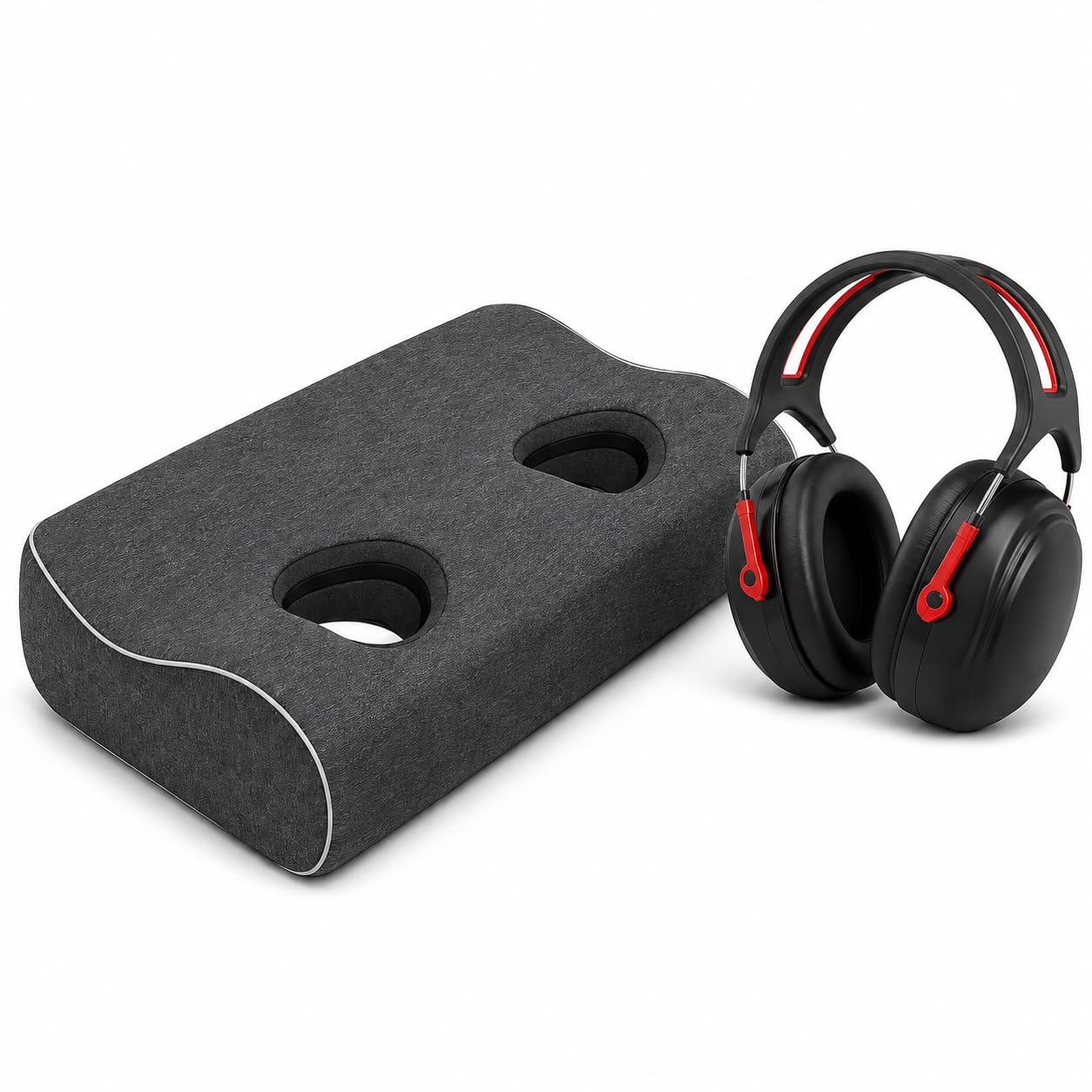 Arrowzoom Oreiller à Mémoire de Forme avec 2 Ouvertures pour Les Oreilles et Casque Antibruit Passif, pour Dormir sur Le Côté, Gris Foncé, 54 x 38 cm