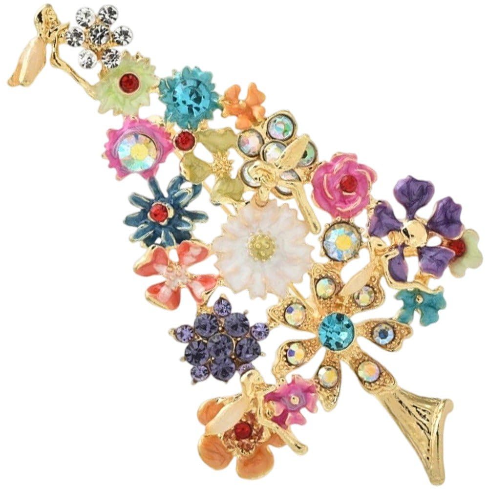 Ppmter Women's Style 2 Christmas Brooch Pin Rhinestone Christmas Tree Wreath Lapel Pin Badge Christmas Jewelry Accessories For Men