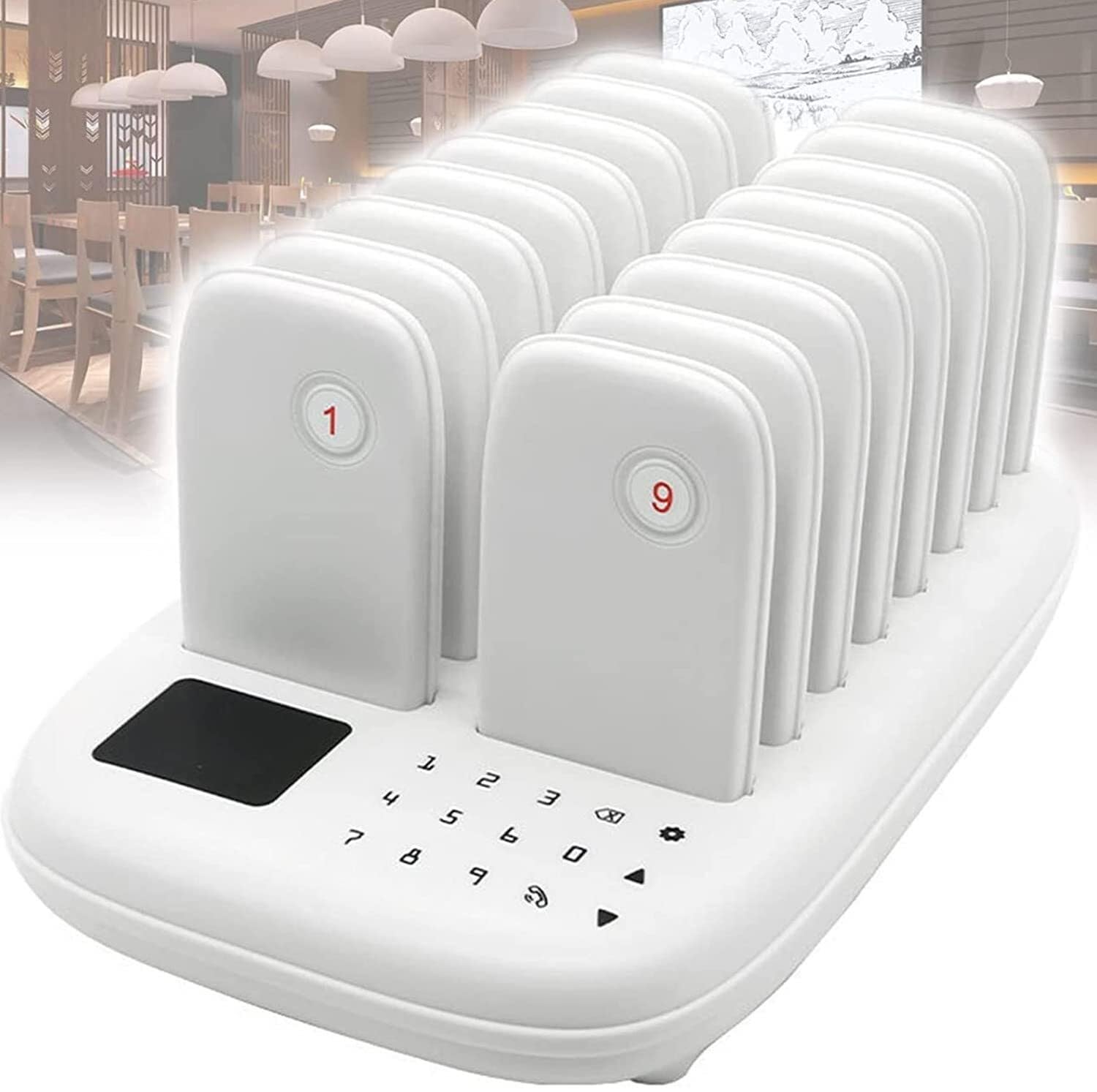 Système de bipeurs – 2 Modes d'appel, Commande Tactile, 16 bipeurs pour Gestion d'attente (pour Food Trucks, usines, hôtels)
