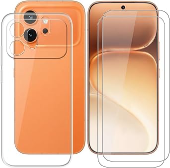 for Honor 600 VKJ-NX9 6.57" Case + 2 Pack Tempered Glass Screen Protector, Clear Soft Silicone Bumper Shell, Ultra-Thin Anti-Fall Back Cover for - Transparent