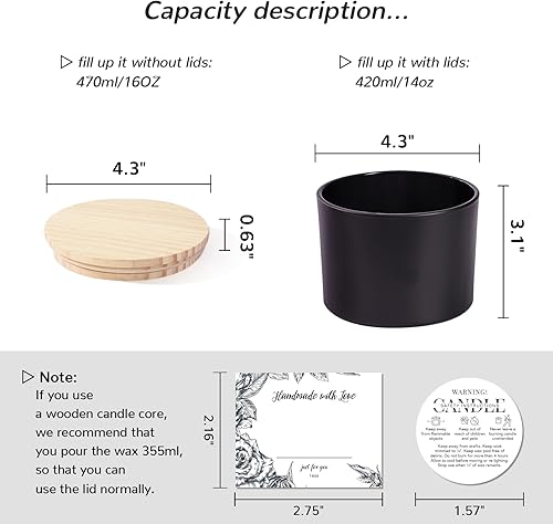 Miniatura 8 de Paquete de 6 tarros de vela de vidrio con tapas (16 onzas, transparentes) – Tarros de vela grandes para hacer velas de 3 mechas – Tarros de velas