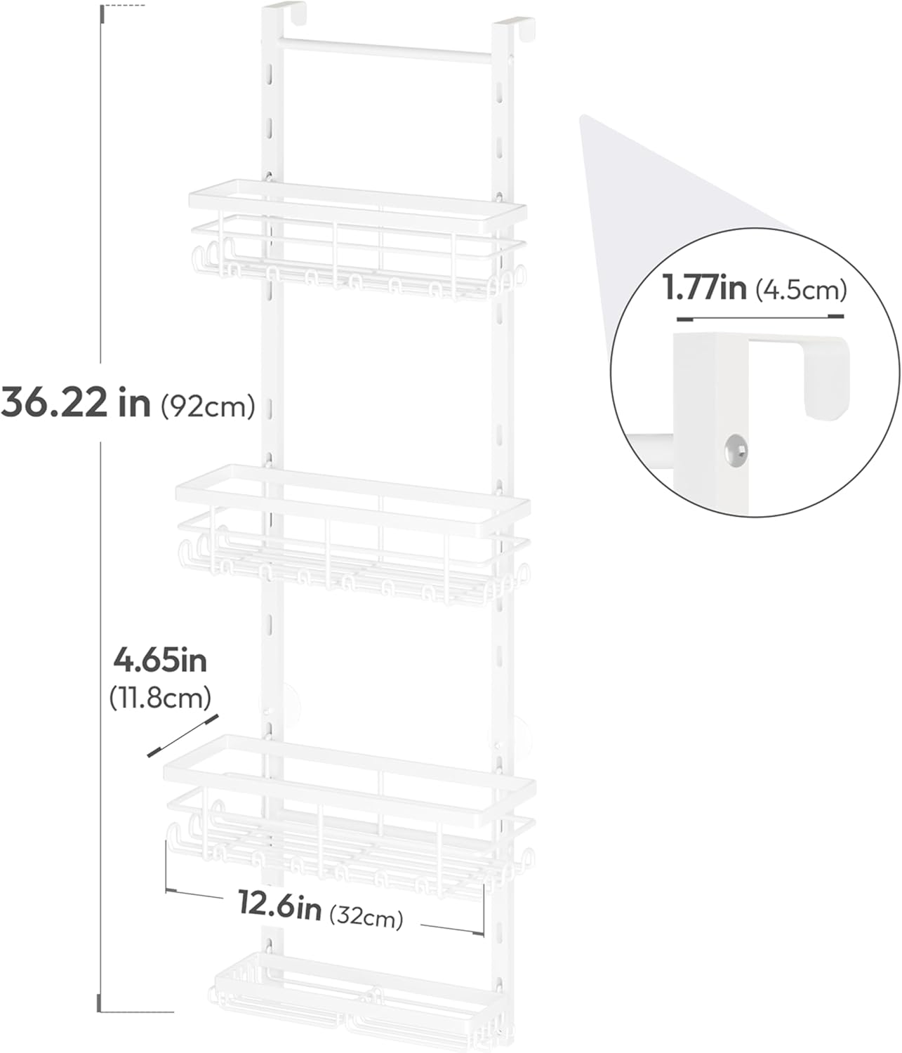 SWTYMIKI Over The Door Shower Caddy - 4 Tier Rustproof Hanging Shower Organizer with Adjustable Shelves, 40 Hooks & Soap Holder, Hanging Shower Rack Storage for Bathroom Accessories, White