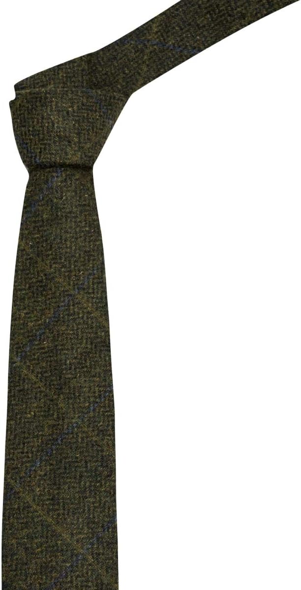King & Priory Luxury Juniper Green Herringbone Check Necktie, Tweed