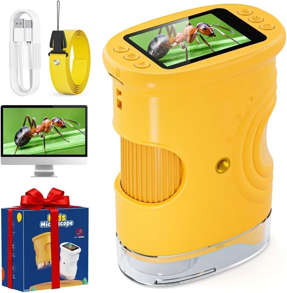 Microscopio Digital para niños, Temodu Pantalla IPS de 2.0'', 100...