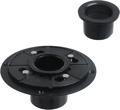 6-1/2 Inches Shower Drain Base Kit, Black Plastic Sub Drain with Base Flange and Rubber Gasket for Square/Linear Shower Installation, for Sewer Pipe Diameters of 2"