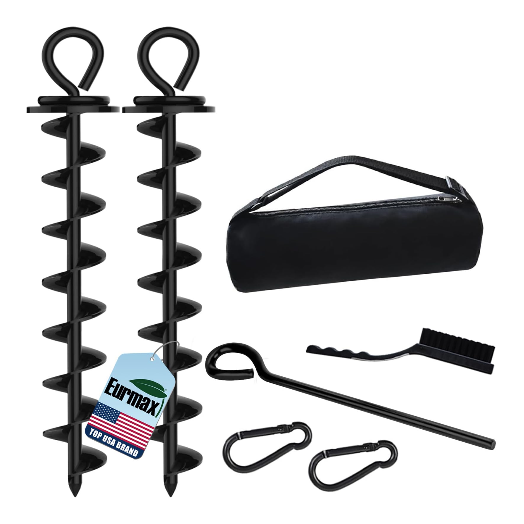 Eurmax USA 2-Pack Heavy Duty Dog Tie Out Stake, No-Tangle In Ground Anchor Runner for Large Dogs up to 210 Lbs - Perfect for Yard, Beach and Camping (Large,Black)