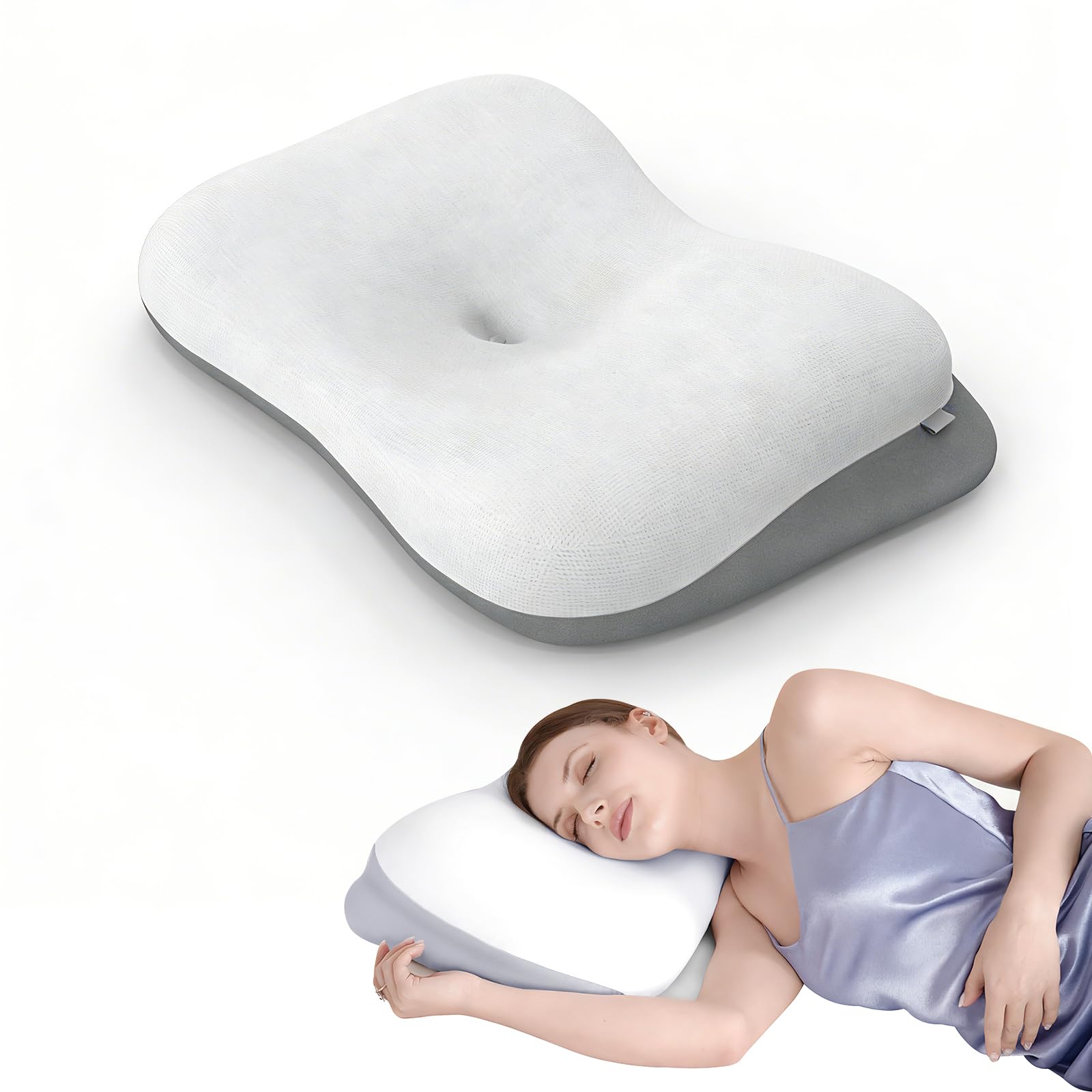 VADSBO Sleep Pillow Ergonomic Contour Design Cooling Memory Foam Pillows for Neck Support Side Back Sleepers White Gray