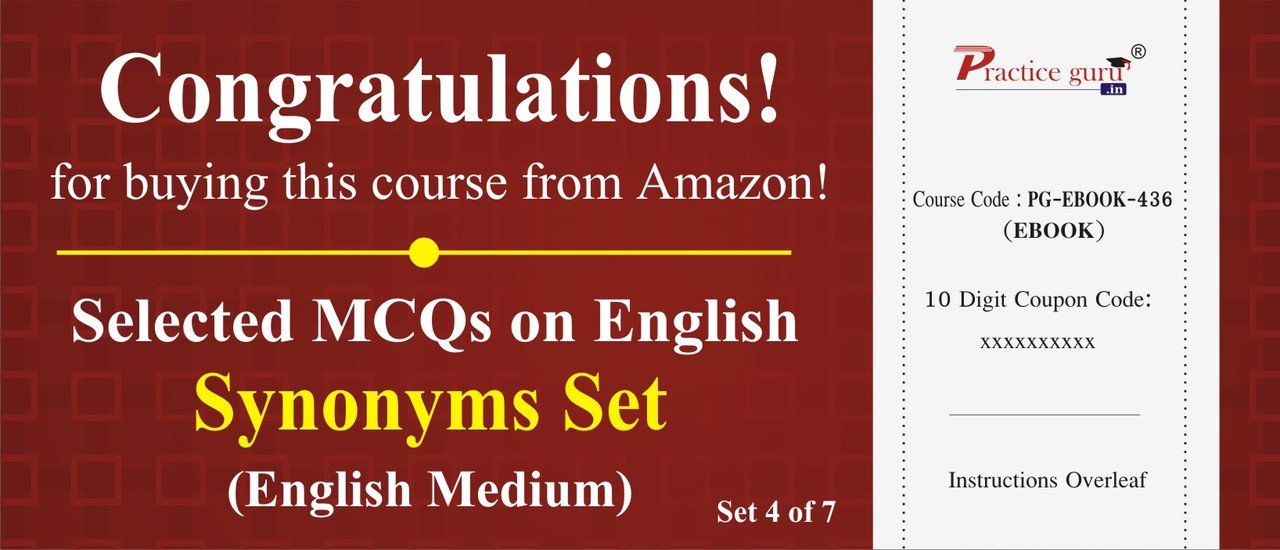 Practice Guru Selected MCQs on English - Synonyms Set 4 of 7 (Activation Key Card)