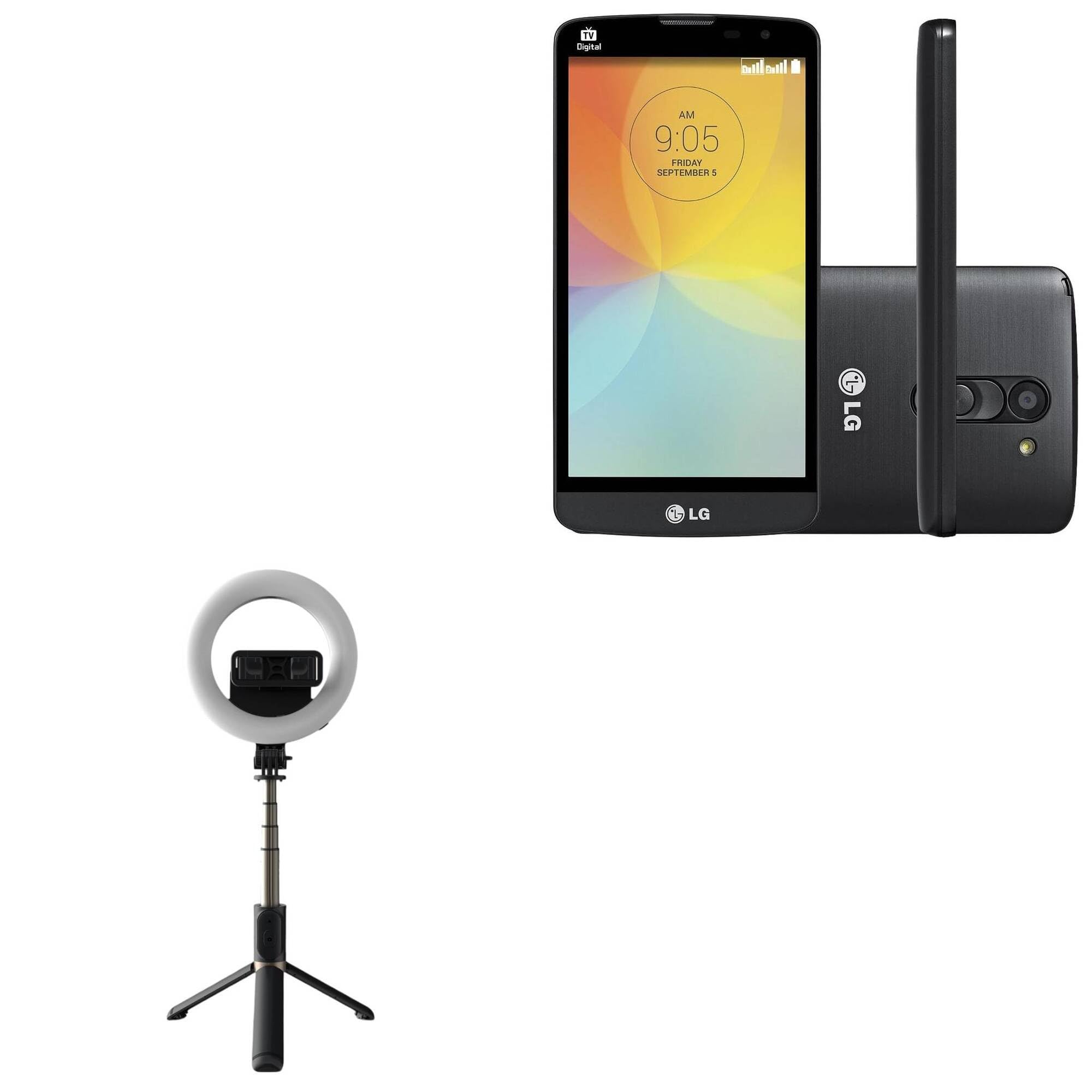 BoxWave Stand and Mount Compatible with LG L Prime - RingLight SelfiePod, Selfie Stick Extendable Arm with Ring Light - Jet Black