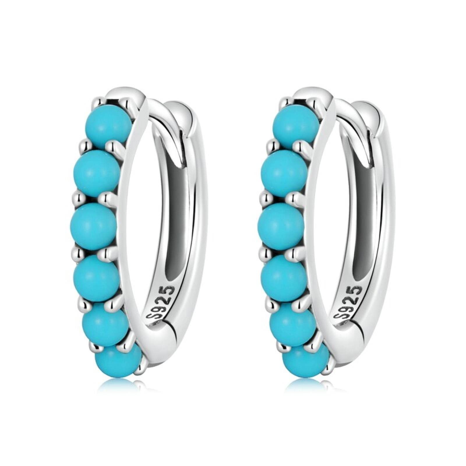 WEAV 925 Sterling Silver Stackable Blue Turquoise Ear Buckles For Female Fashion Modern Hoop Earrings For Women Fine Jewelry