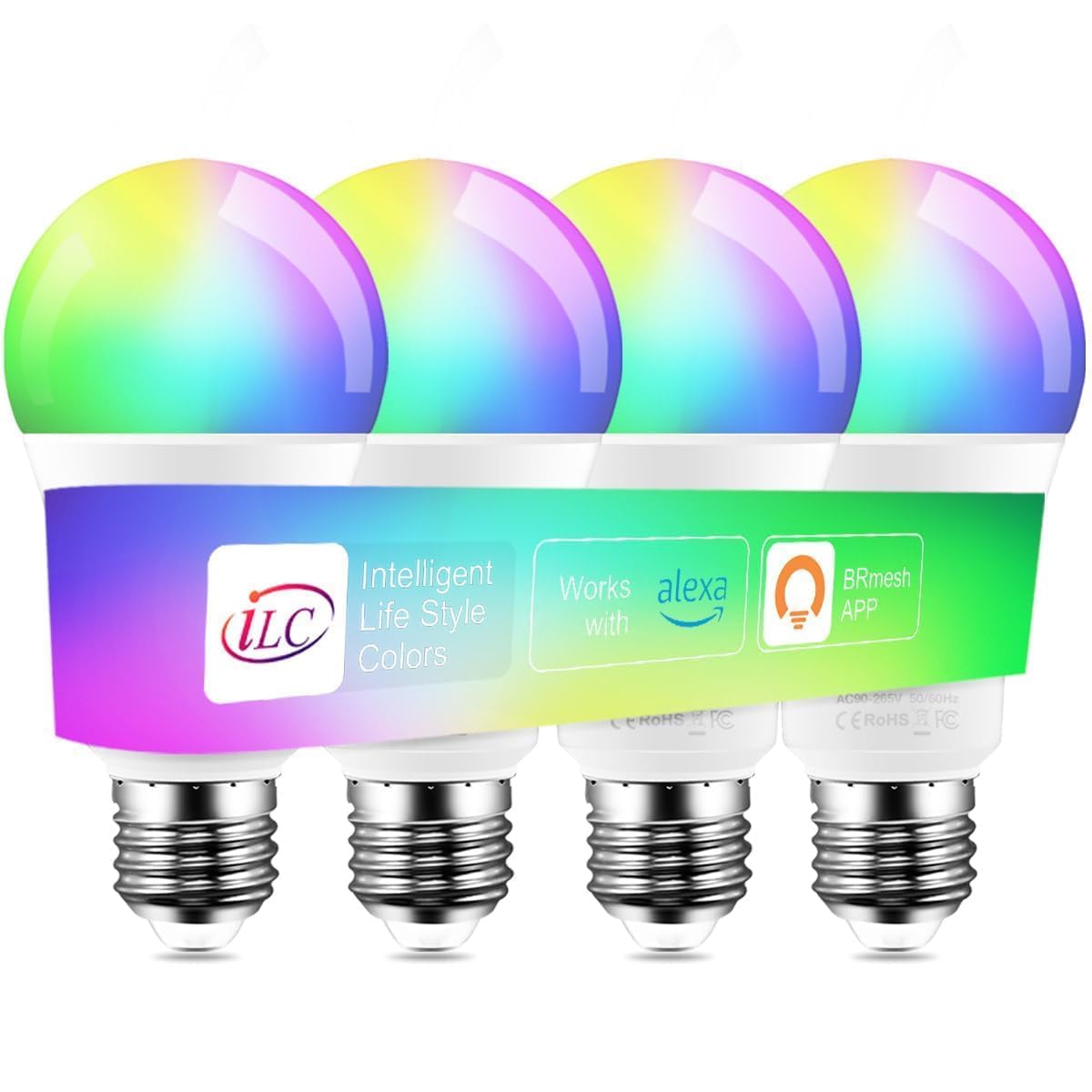ILC Alexa Light Bulbs 10W (70 Watt Equivalent) Smart Light Bulbs Compatible with Alexa Required Echo Device, 900 Lumens, Color Changing Warm White 2700K (4 Pack)