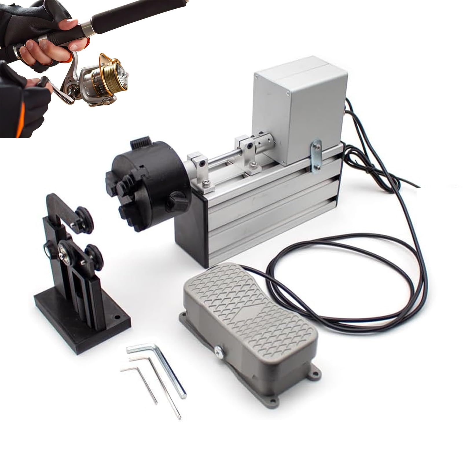 Whipin One Color Fishing Rod Winding Gluing Machine, Portable Fishing Rods Making Machine Kit With Foot Switch, 0-300 Rpm Adjustable Speed, Epoxy Resin Rotating Gluing Equipment, For Rod Building