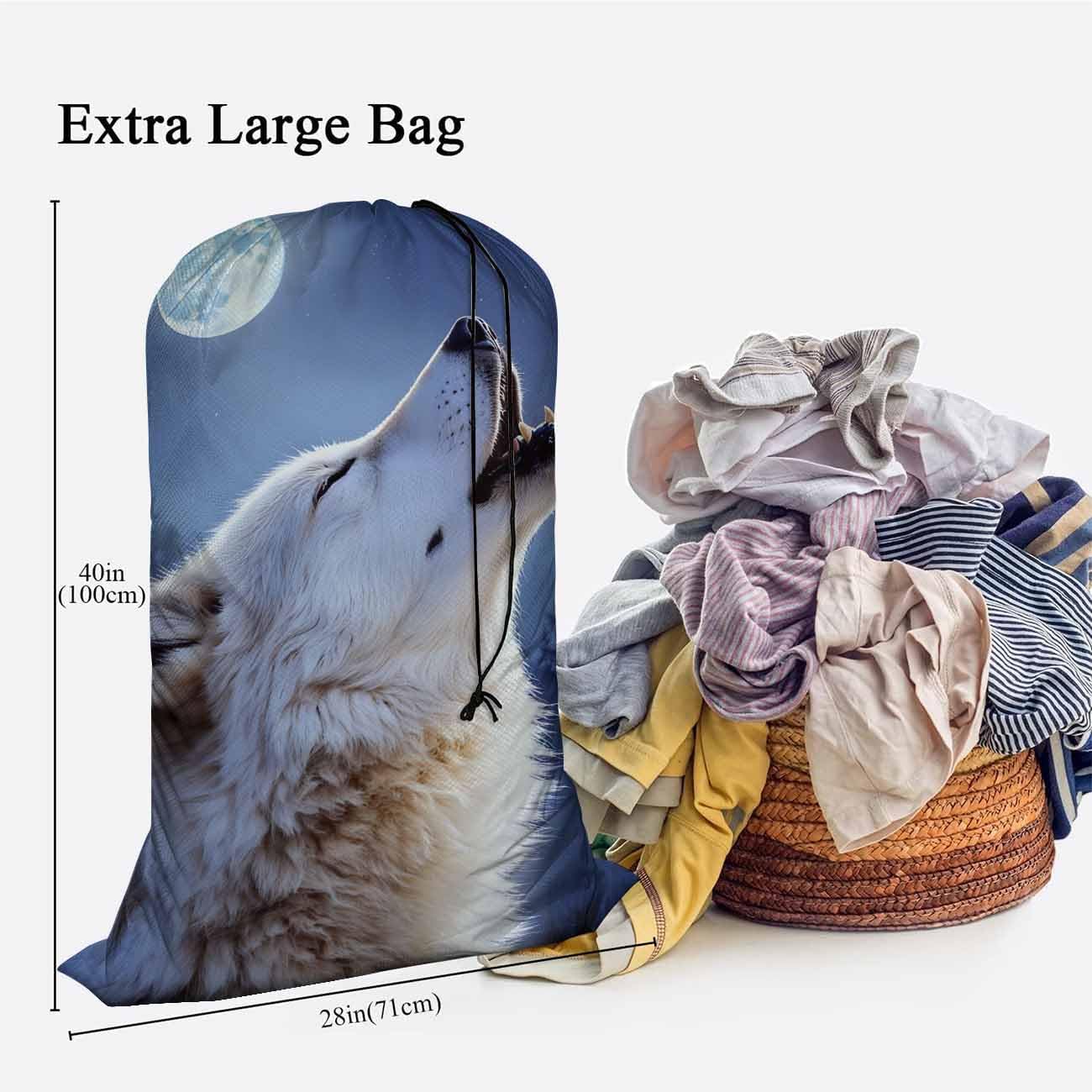 Swono Large Capacity Laundry Hamper Basket Wild Wolf Winter Jungle Starry Night Stars White Wildlife Storage Baskets for Bedroom, Bathroom, Dorm, Dining Room, Animal Theme