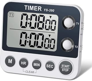 HomeMall Digital Kitchen Cooking Timer, Dual Count Up & Down with Magnetic Back, Large Display, Adjustable Volume and Flashing Alarm Light, ON/Off Switch Stopwatch, Battery Included