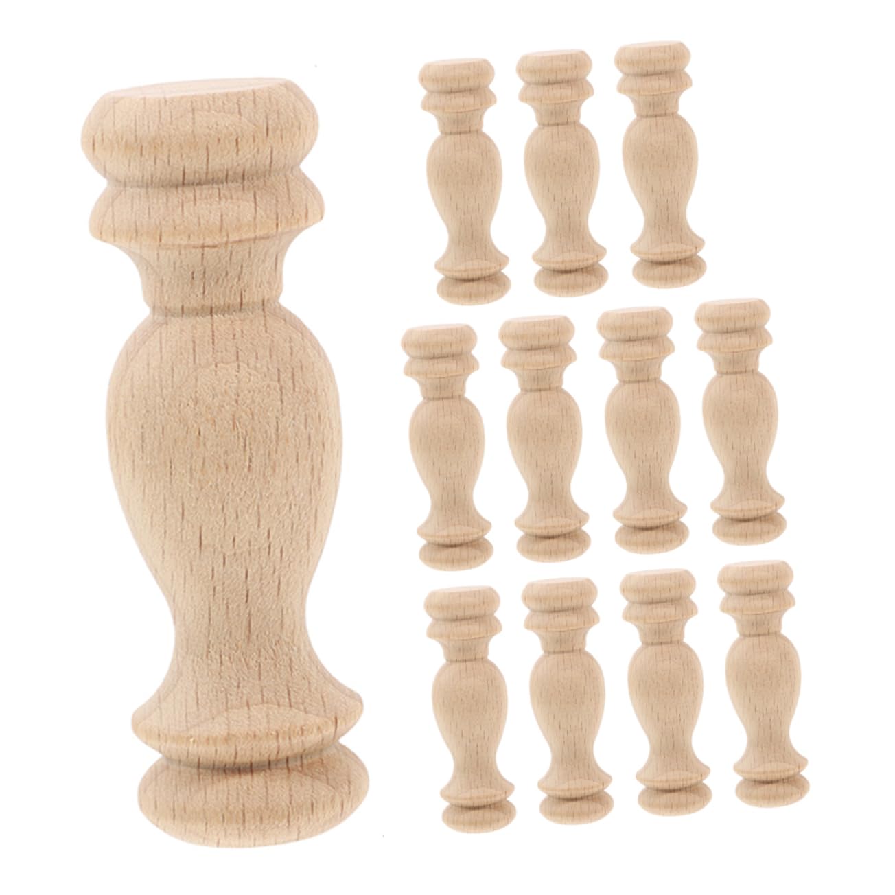 Happyyami 12pcs Solid Wood Decorative Finials for Railing and Furniture Making Classic Roman Column Accessories Unfinished for Indoor Use Home Decoration Beige Wood Base