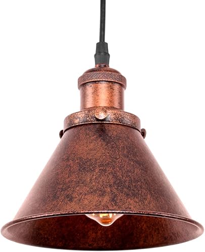 Miniatura 8 de Lingkai Lámpara colgante de granja con pantalla de cono rústico, lámpara de techo colgante con acabado vintage pintado antiguo, luz pequeña