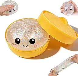 Glitter Dumpling, Glitter Dumpling Squishy Box, Dumplings Squishy for Stress Relief, Soft Squeeze Decompression Dough with Food Steamer