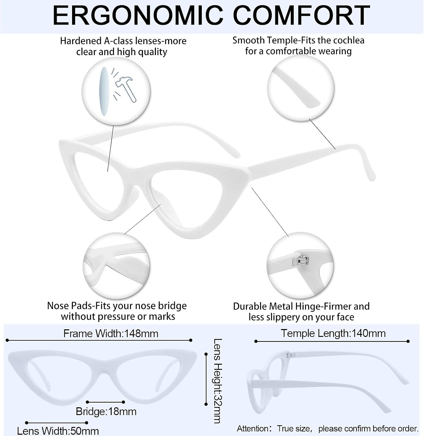 MARE AZZURO Cateye Computer Reading Glasses Women Blue Light Blocking Readers 0 1.00 1.25 1.50 1.75 2.00 2.25 2.50 2.75 3.00 3.50 4.00 5.00 6.00 (White, 150)