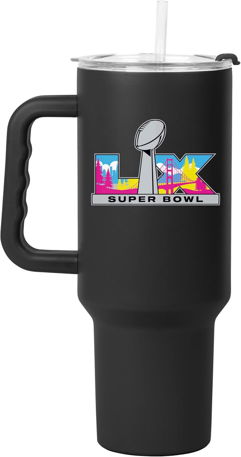 FANMATS Super Bowl 60 40 oz Stainless Steel Tumbler - Official Super Bowl 60 Champions Logo, Built-In Straw & Great Gift For Fans