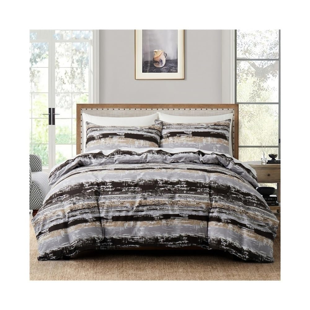 VHKJewE Vintage Farmhouse Comforter Cover Set Soft Cozy Striped Pattern Bedding with Reversible Duvet and Pillowcas Set(US Queen(229x229cm))