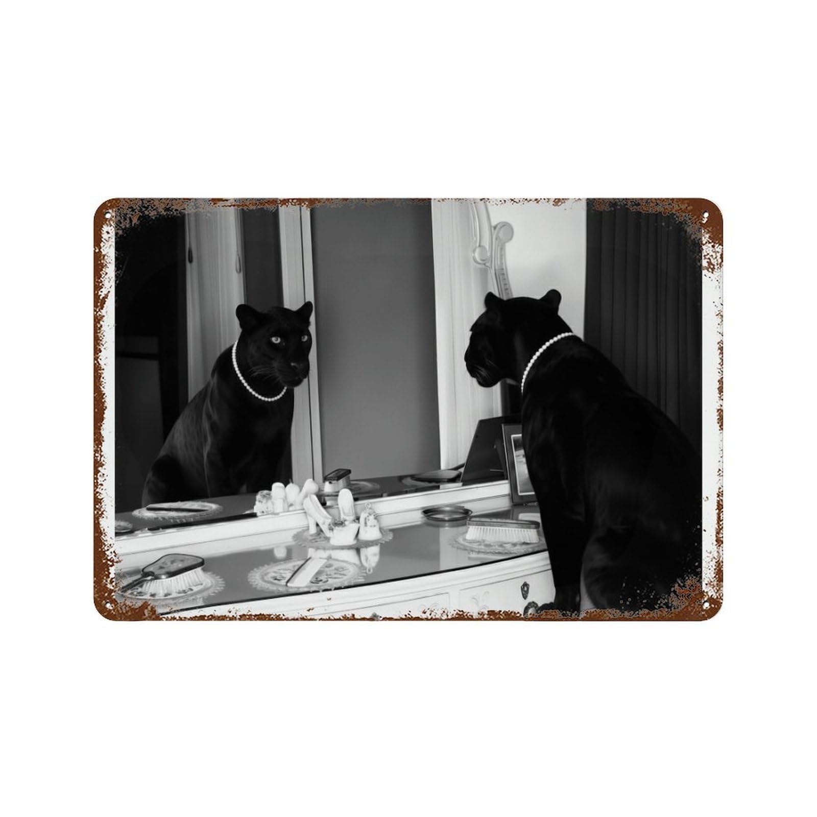 xiaoxiaoshen Black Panther in Pearls Luxury Animal, Vintage Fashion Vanity Wall Decor Art Metal Tin Poster Modern Home Decor Art Home Bar Shop Decorations Vintage Sign 20x30cm