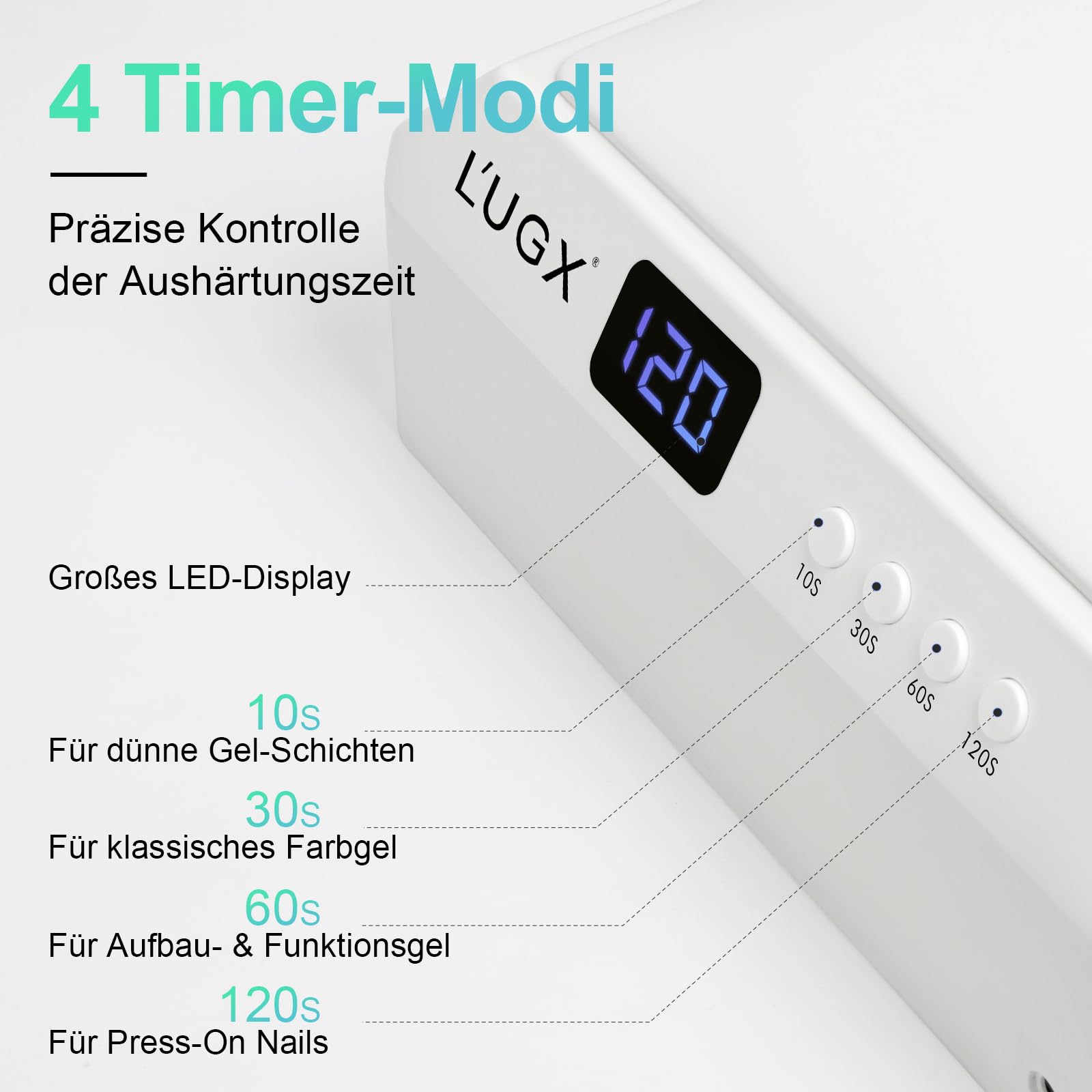 L'UGX UV Lampe für Gelnägel 72W – Professionelle Nagellampe mit Handauflage, große Led Lampe Nägel für Maniküre & Pediküre, Zuhause & Studio-Weiß-LG205