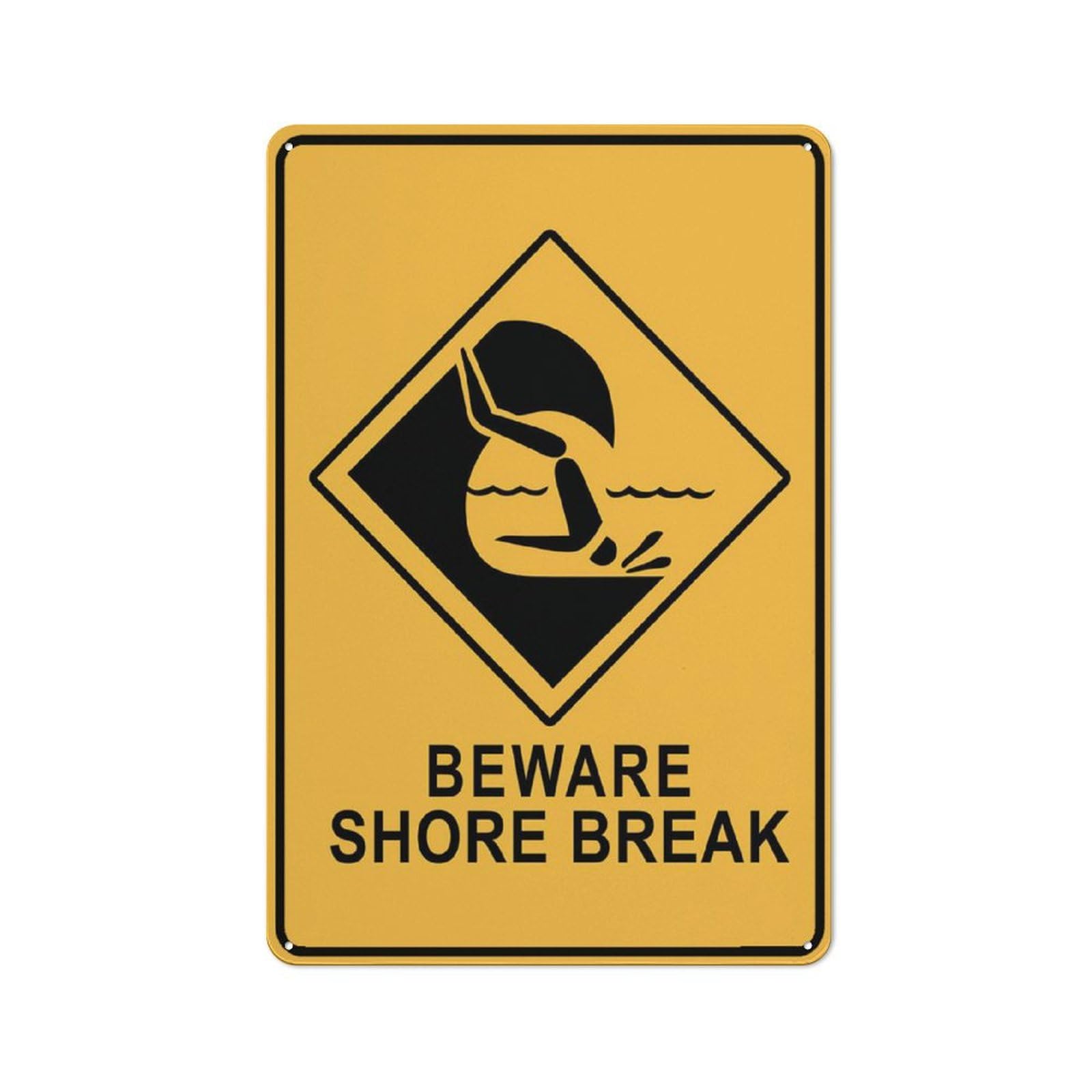 Caution Beware Shore Break Sign 12X8 Inches Metal Aluminum Signs, Weather Resistant, Weatherproof, Indoor Or Outdoor
