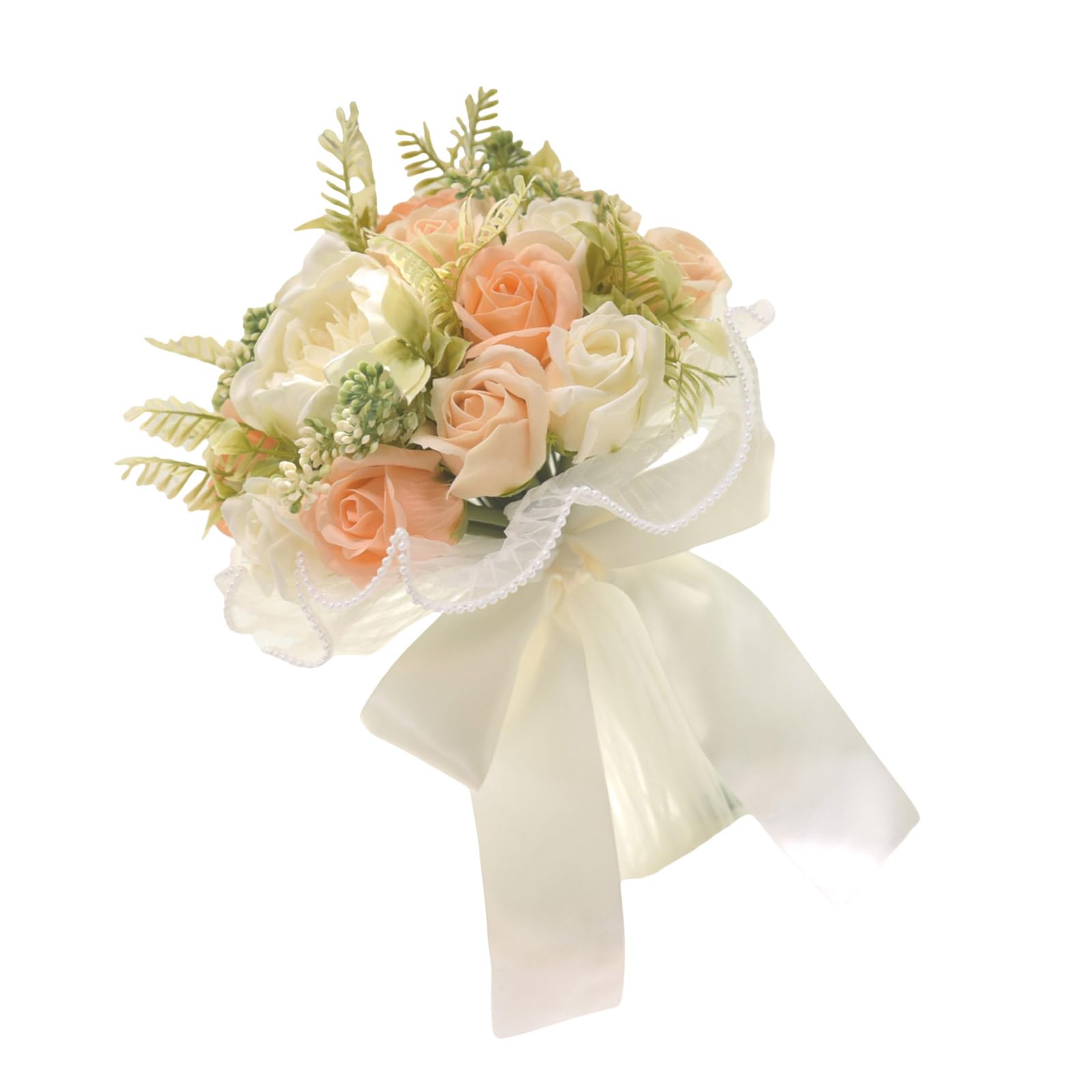 LSTTBO Artificial Rose Bouquets for Bride Bridesmaid Wedding Decoration in White and Champagne Elegant Roses Bouquet