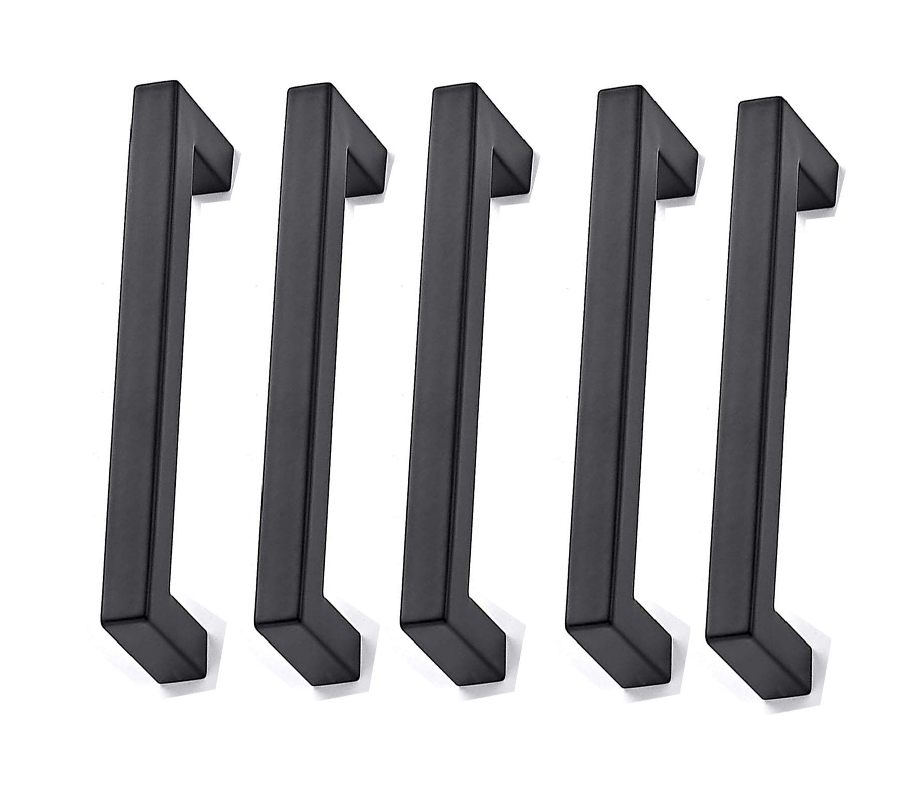 YF@ASD Matte Black Cabinet Pulls 5 Pack Square Bar Knobs, Aluminum Alloy Modern Hardware For Wardrobe Wine Cabinet Locker Drawer Pulls,Center To Center 5in(128mm),Black,5 Pack